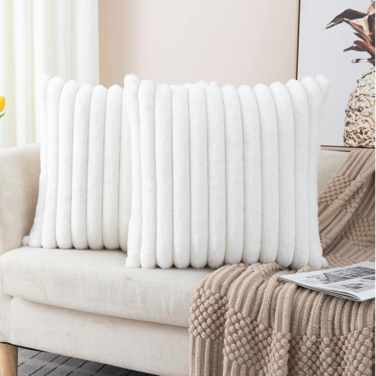 Vielit Juego De 2 Fundas De Almohada 80x80 Cm - Microfibra Suave, Certificado OEKO-TEX, Cremallera Oculta - Incluye 1 Goma Para El Pelo Blanca