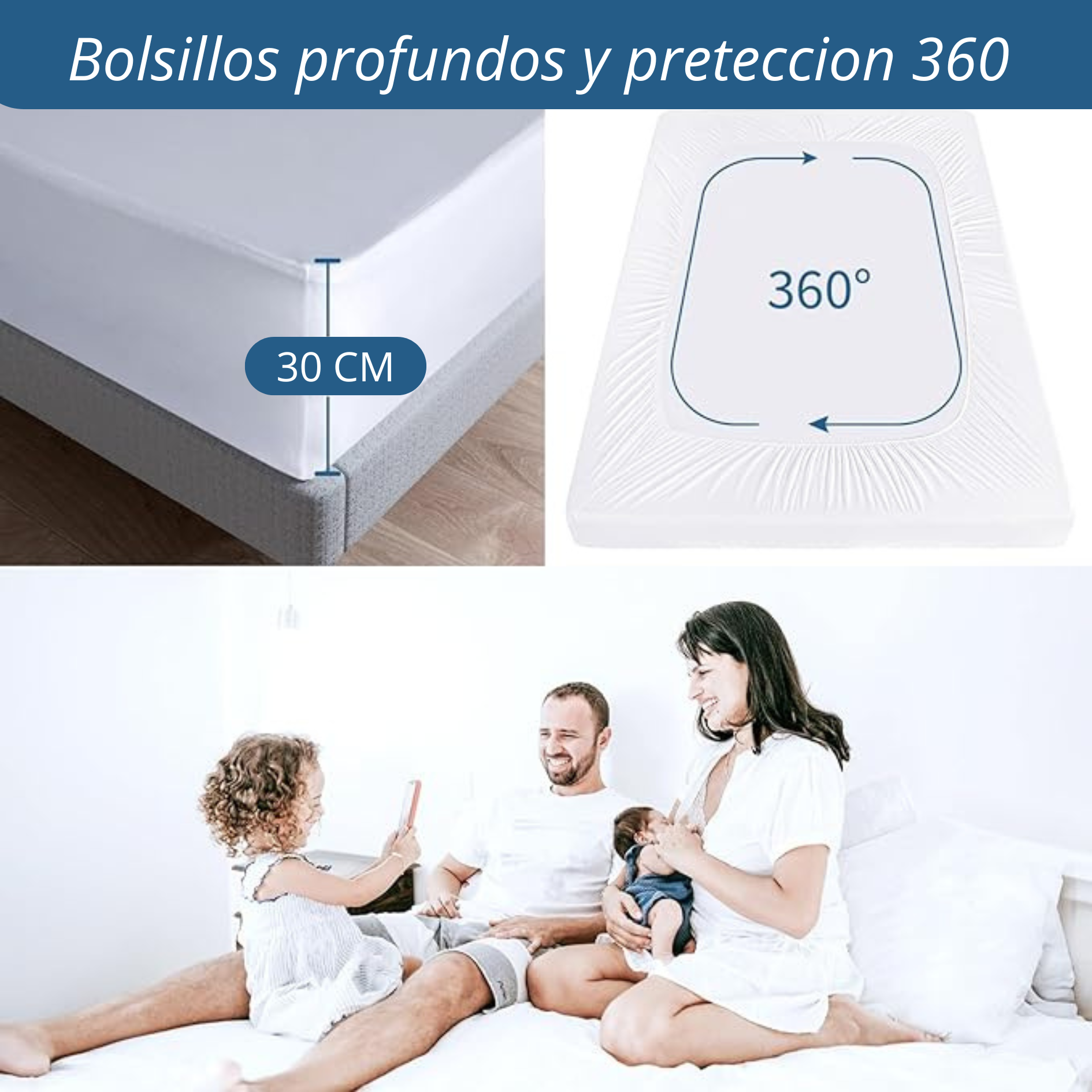 Cubre Colchón Blanco Impermeable 1,5 P / 2 P / KING