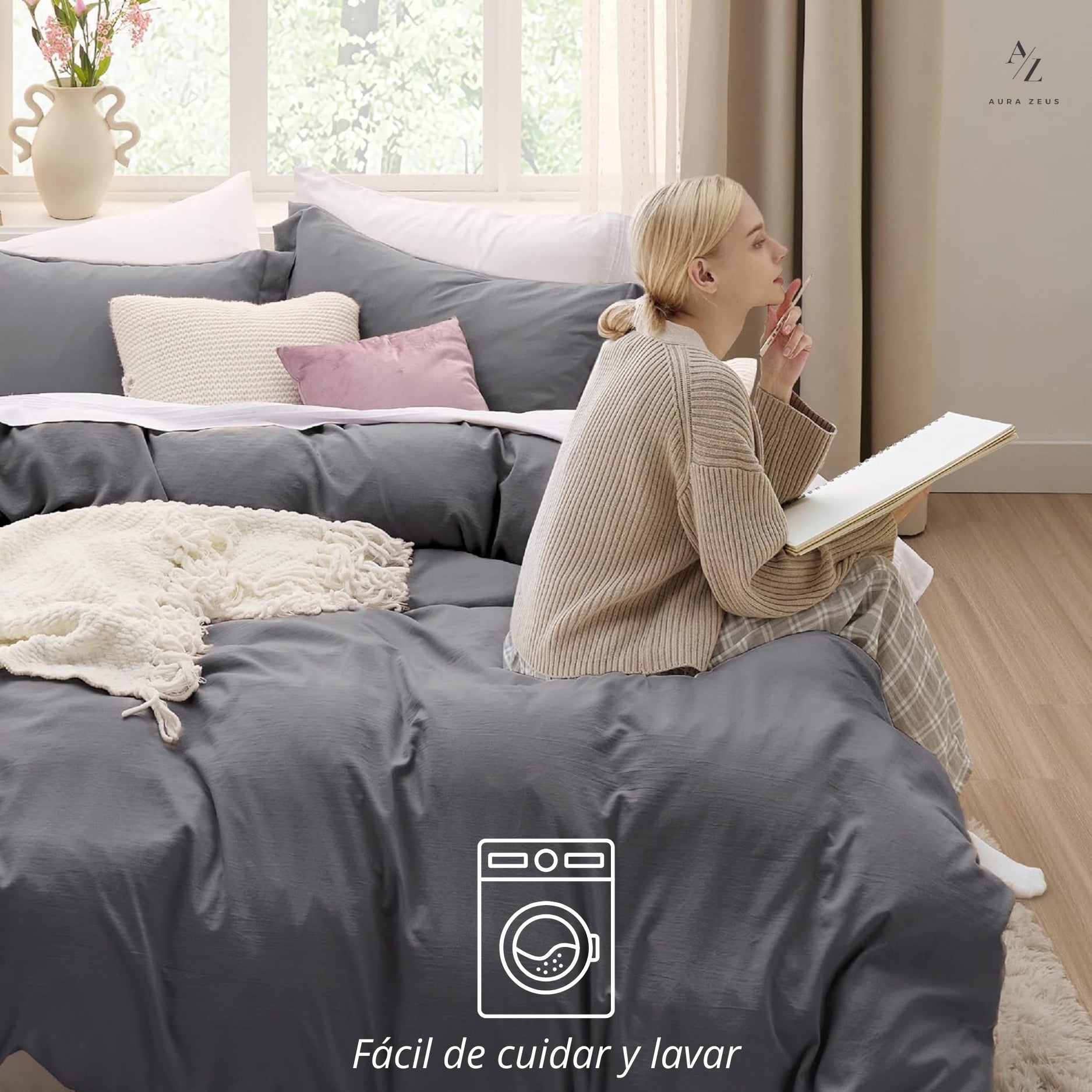 Funda Plumon Gris Microfibra