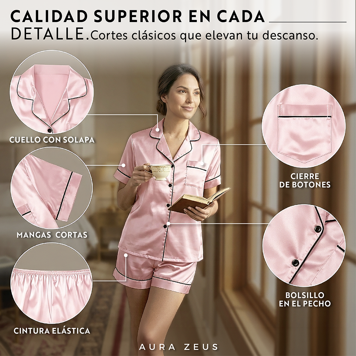 Pijama Corto De Saten Mujer 2 Piezas