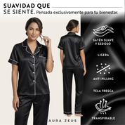 Pijama Largo De Saten Mujer 2 Piezas