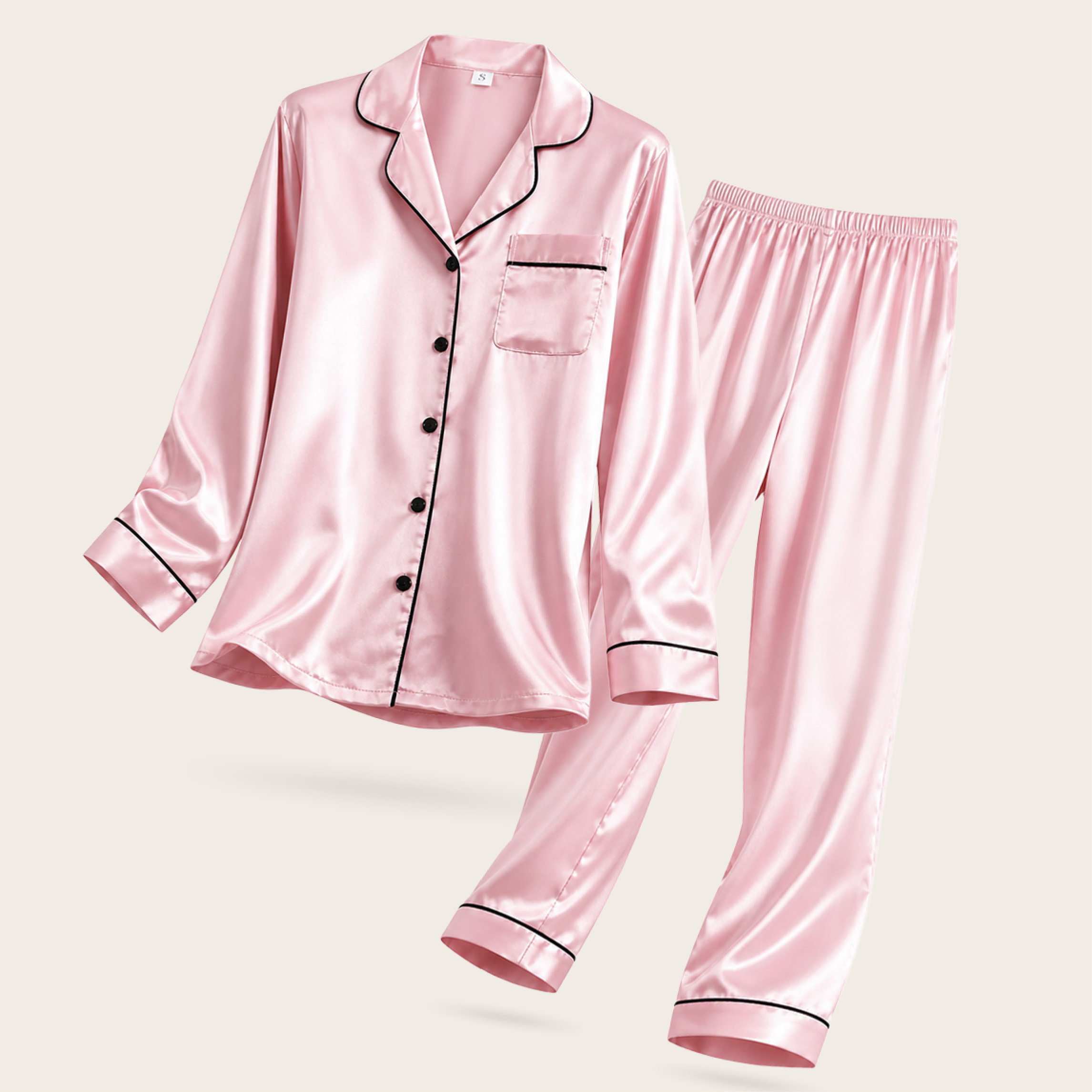 Pijama Largo De Saten Mujer 2 Piezas
