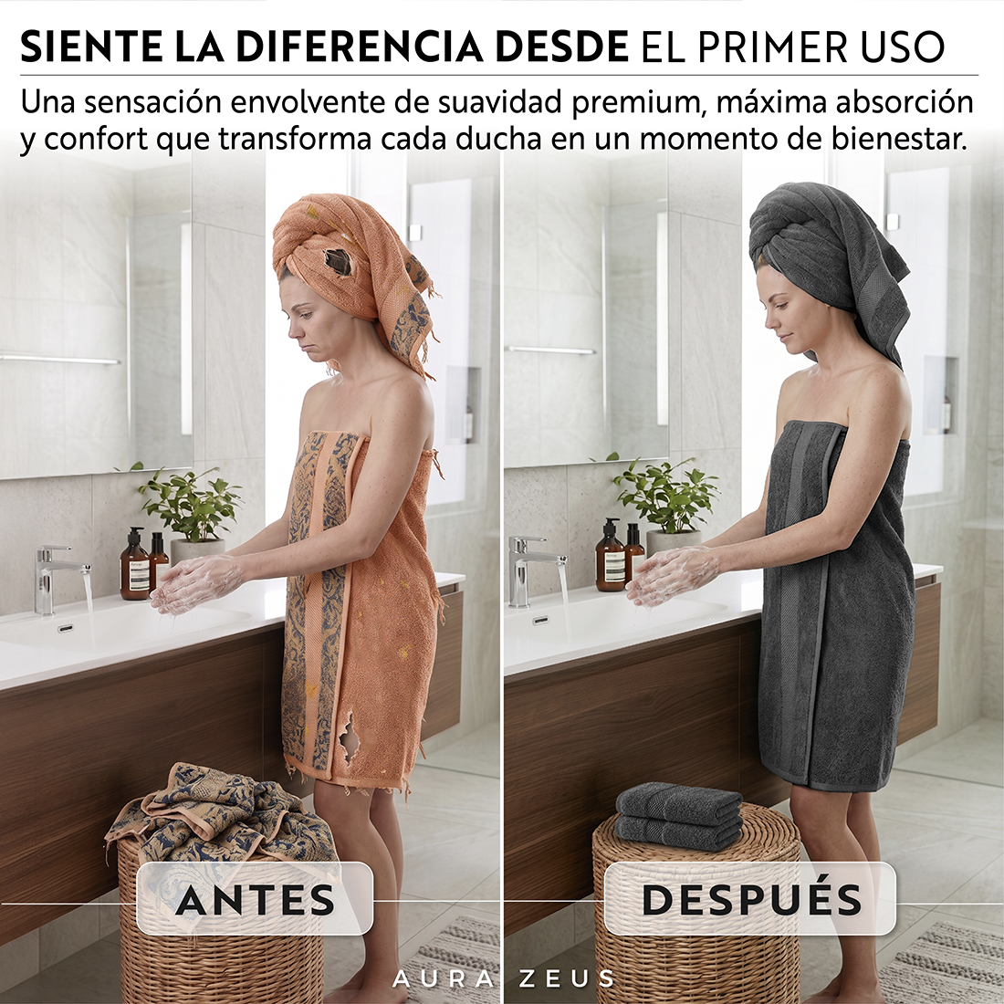 Set De 4 Toallas De Baño Algodon 600 Gr/m2