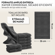Juego De 8 Toallas De Mano 70 X 40 Cm Algodon 600 Gr/m2