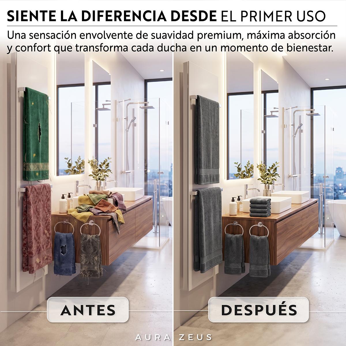 Set De 8 Toallas De Baño Algodon 600 Gr/m2