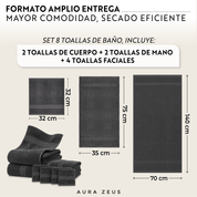 Set De 8 Toallas De Baño Algodon 600 Gr/m2