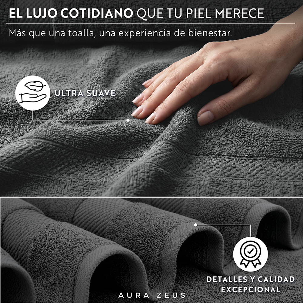 Set De 8 Toallas De Baño Algodon 600 Gr/m2