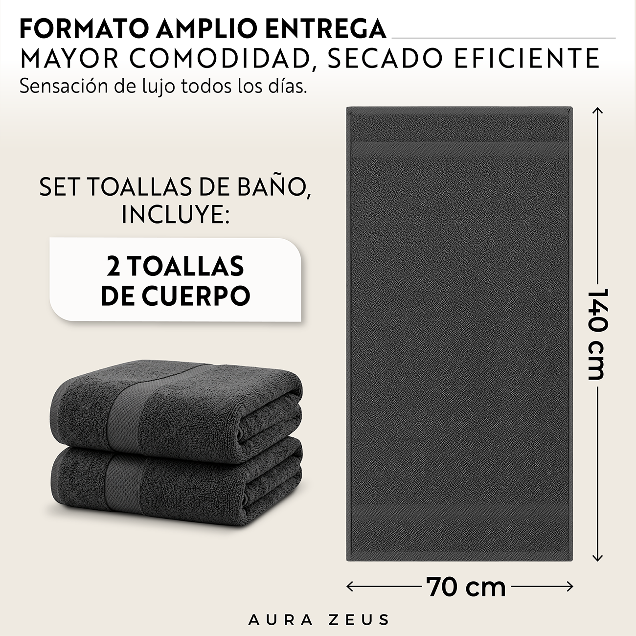 Juego De 2 Toallas De Baño 140 x 70 Cm 600 Gr/m2
