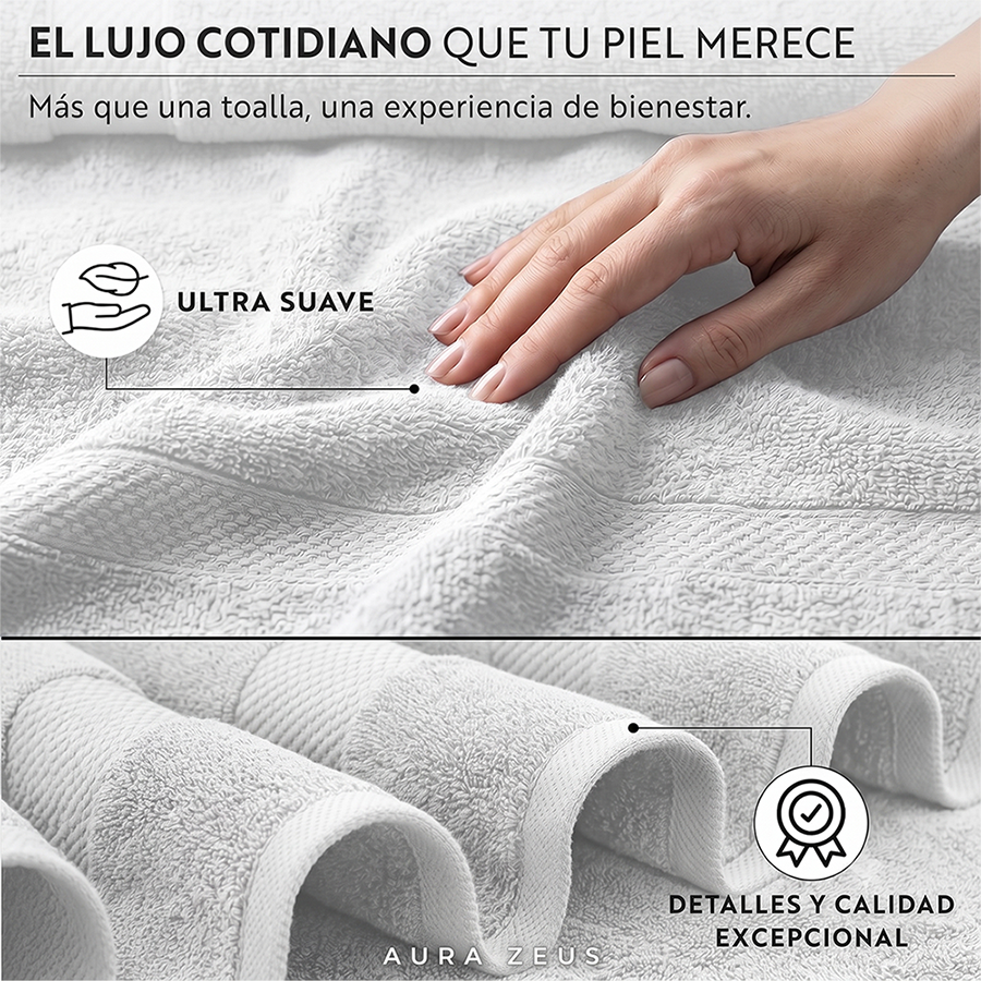 Juego De 2 Toallas De Mano 75 X 35 Cm Algodon 600 Gr/m2